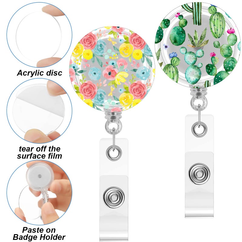 Sabary 60 Pieces DIY Retractable Badge Holder Reels and Clear Circle Acrylic Sheet Badge Reel Blanks with Alligator Clips DIY Nurse Teacher Kids Students Gifts - Image 3