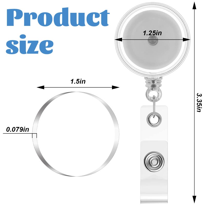 Sabary 60 Pieces DIY Retractable Badge Holder Reels and Clear Circle Acrylic Sheet Badge Reel Blanks with Alligator Clips DIY Nurse Teacher Kids Students Gifts - Image 2