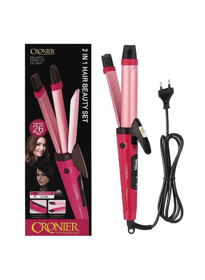 Cronier Kronier 2-in-1 Hair Curler and Straightener Hair Styling Set for Women/Girls. Hair Straightener. 2-in-1 Hair Styling Tool (For Wavy, Curly, and Straight Hair) - Pink - Image 1