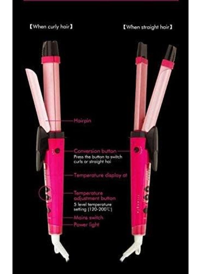 Cronier Kronier 2-in-1 Hair Curler and Straightener Hair Styling Set for Women/Girls. Hair Straightener. 2-in-1 Hair Styling Tool (For Wavy, Curly, and Straight Hair) - Pink - Image 2