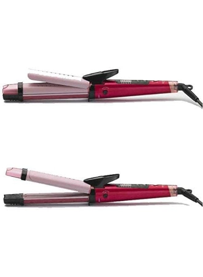 Cronier Kronier 2-in-1 Hair Curler and Straightener Hair Styling Set for Women/Girls. Hair Straightener. 2-in-1 Hair Styling Tool (For Wavy, Curly, and Straight Hair) - Pink - Image 4