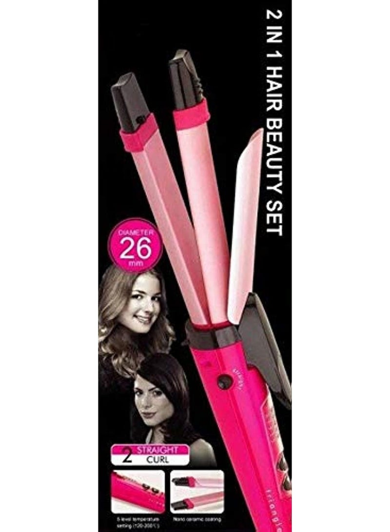 Cronier Kronier 2-in-1 Hair Curler and Straightener Hair Styling Set for Women/Girls. Hair Straightener. 2-in-1 Hair Styling Tool (For Wavy, Curly, and Straight Hair) - Pink - Image 5