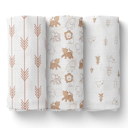 1ST STEP 100% Cotton Muslin Baby Swaddle Set, Pack of 3, Size-120cm x 100cm (47"x39"), (Brown) - Image 1