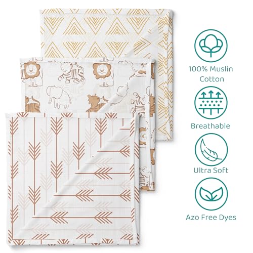 1ST STEP 100% Cotton Muslin Baby Swaddle Set, Pack of 3, Size-120cm x 100cm (47"x39"), (Brown) - Image 2