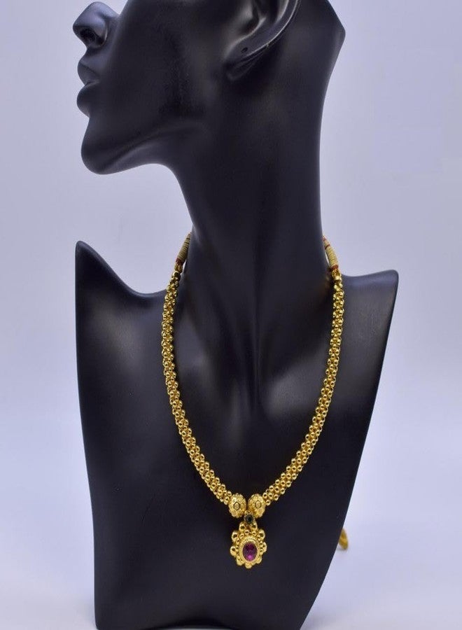 Lila Traditional Wedding Maharashtrian Kolhapuri Thushi Necklace Saaj Thushi Mangalsutra Pendant Locket Necklace Set Jewellery Set with Jhumki Earring Combo - Image 2