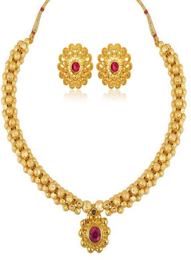 Lila Traditional Wedding Maharashtrian Kolhapuri Thushi Necklace Saaj Thushi Mangalsutra Pendant Locket Necklace Set Jewellery Set with Jhumki Earring Combo - Image 1