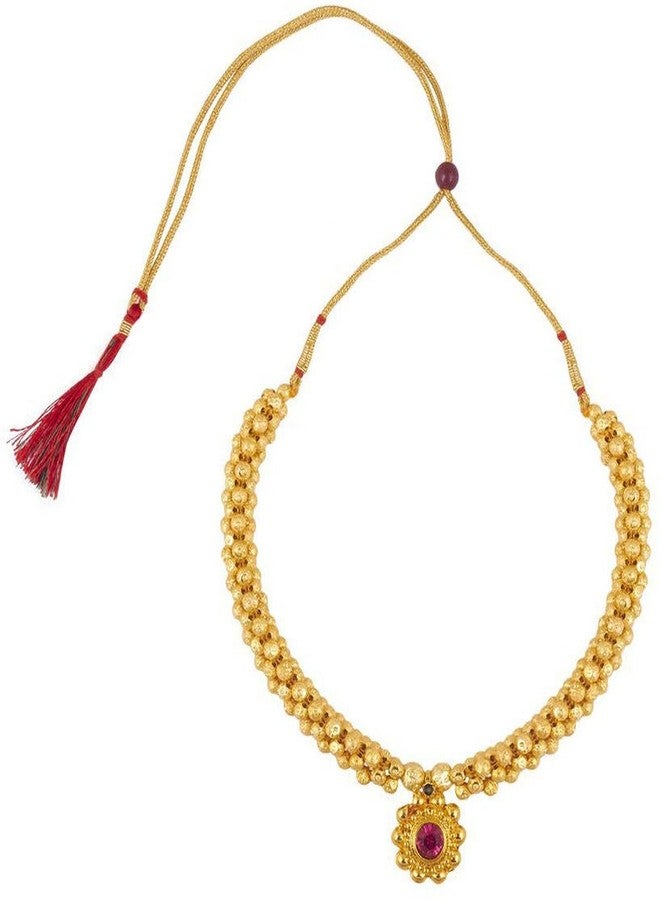 Lila Traditional Wedding Maharashtrian Kolhapuri Thushi Necklace Saaj Thushi Mangalsutra Pendant Locket Necklace Set Jewellery Set with Jhumki Earring Combo - Image 3