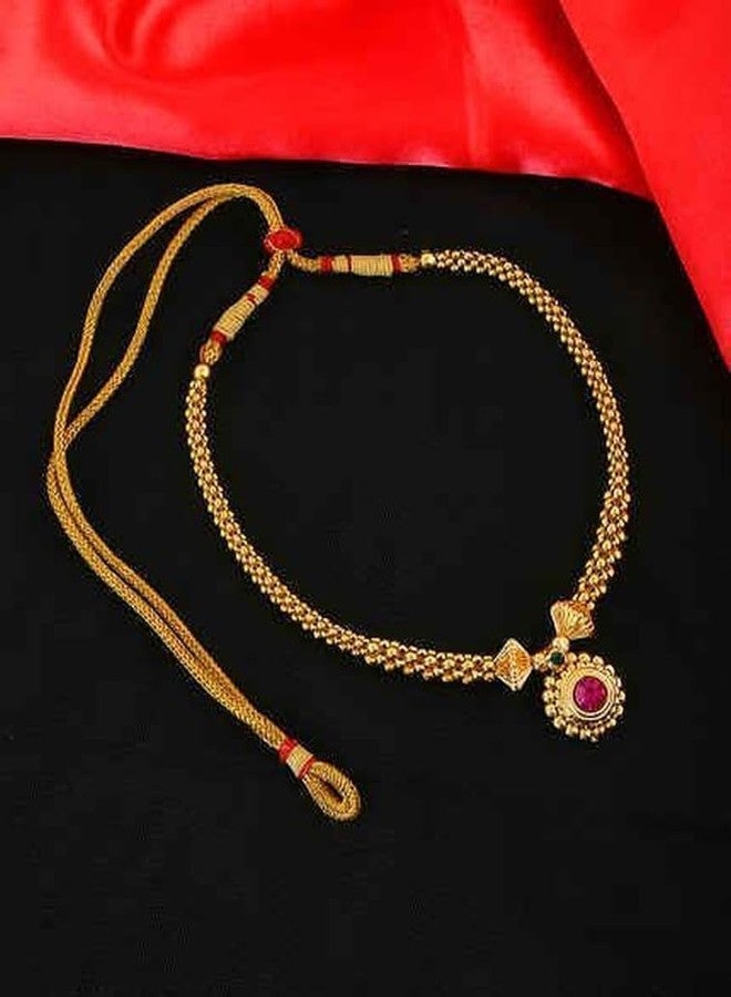 Lila Traditional Wedding Maharashtrian Kolhapuri Thushi Necklace Saaj Thushi Mangalsutra Pendant Locket Necklace Set Jewellery Set with Jhumki Earring Combo - Image 4