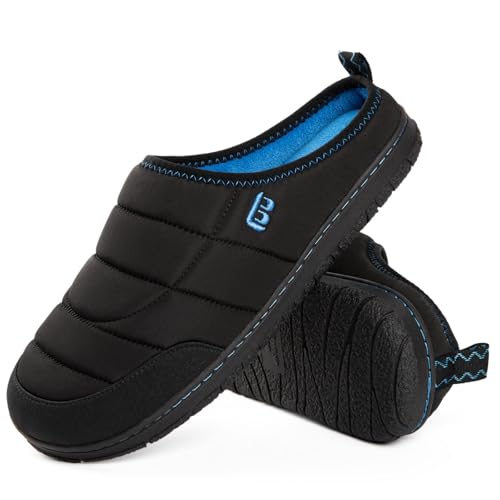 LongBay Mens Slip on Slippers Two-Tone Indoor Outdoor House Shoes Memory Foam Camping Garden Down Clogs Black,10 - Image 1
