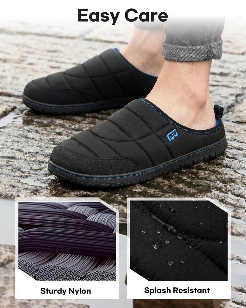 LongBay Mens Slip on Slippers Two-Tone Indoor Outdoor House Shoes Memory Foam Camping Garden Down Clogs Black,10 - Image 3