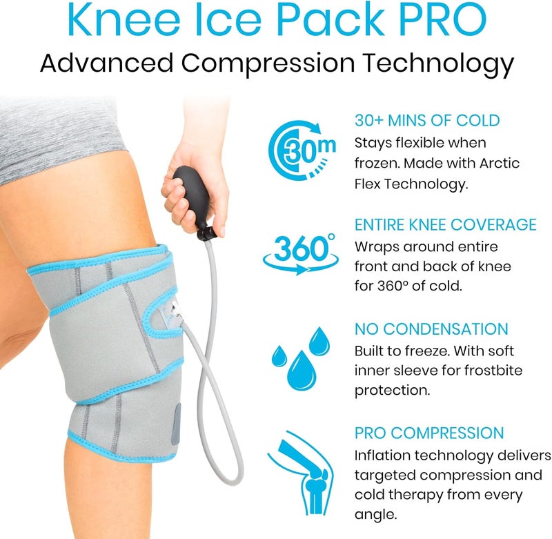Vive Compression Knee Ice Wrap  Reusable Brace with Air Pump  HotCold Therapy for Men Women Pain Relief Swelling and Recovery Support  Adjustable and Inflatable Pack for Sports Injury Sprains - Image 2