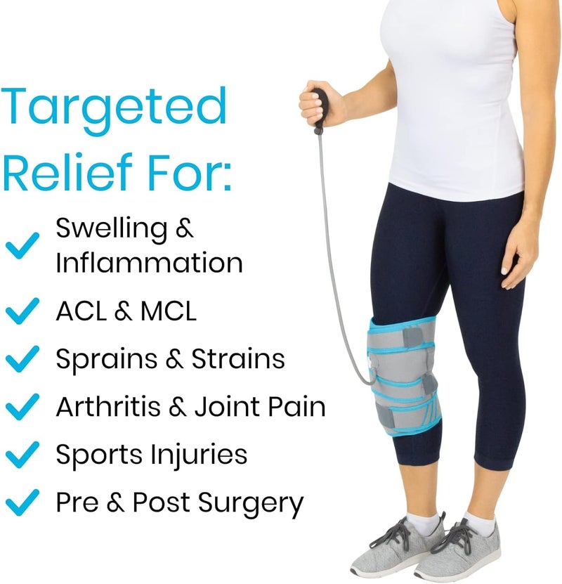 Vive Compression Knee Ice Wrap  Reusable Brace with Air Pump  HotCold Therapy for Men Women Pain Relief Swelling and Recovery Support  Adjustable and Inflatable Pack for Sports Injury Sprains - Image 3