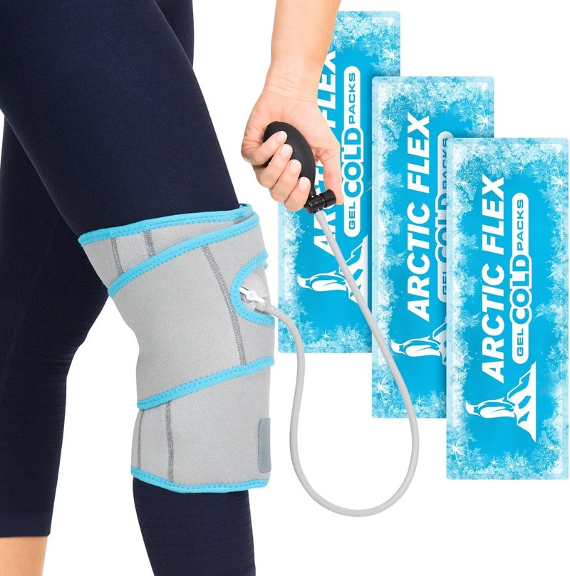 Vive Compression Knee Ice Wrap  Reusable Brace with Air Pump  HotCold Therapy for Men Women Pain Relief Swelling and Recovery Support  Adjustable and Inflatable Pack for Sports Injury Sprains - Image 1