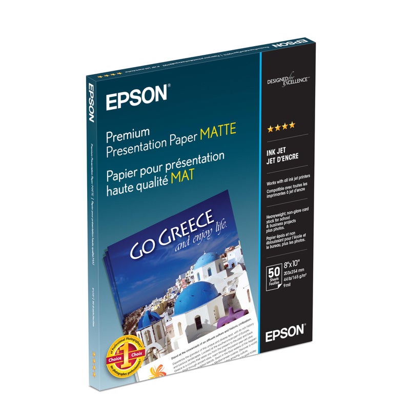 EPSON إيبيسون بريميوم بريزنتيشن بيبر مات (8x10 إنش، 50 ورقة) (S041467)، برايت وايت - Image 2
