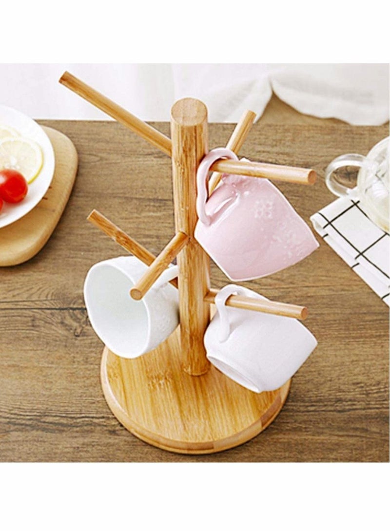 Excefore Bamboo Mug Rack Tree Coffee Tea Cup Organizer Hanger Holder with 6 Hooks Removable Bamboo Mug Stand  - Image 4