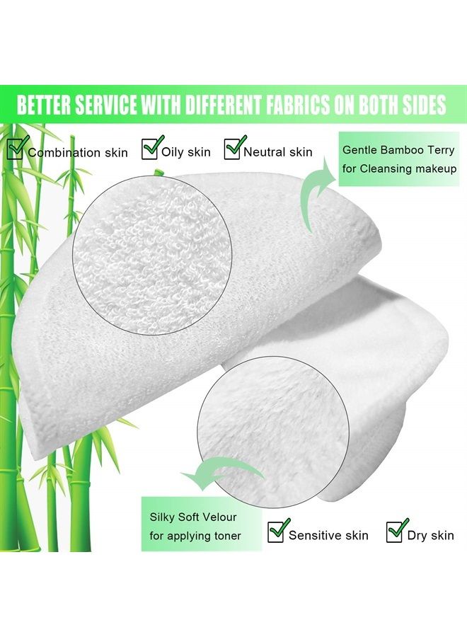 PINOWU 16 Pack Reusable Bamboo Makeup Remover Pads with Laundry Bag - 2 Layers Organic Cotton Rounds Pads, Washable Facial Cleansing Cloths Eye Makeup Remove Face Wipe (Chemical Free Bamboo Velour) - Image 2