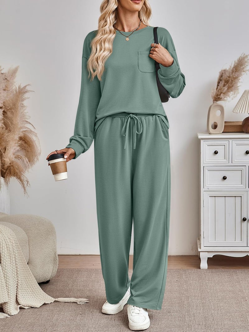 AUTOMET Womens Sweatsuits 2 Piece Lounge Matching Outfits Sweat Sets Tracksuit Travel Sweatshirts Fall Fashion Clothes 2026 Comfy Loungewear Pajamas Soft Pjs LightGreen S - Image 2