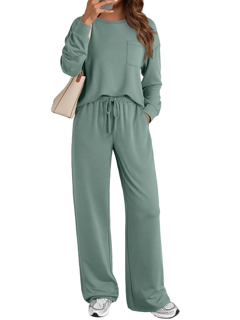 AUTOMET Womens Sweatsuits 2 Piece Lounge Matching Outfits Sweat Sets Tracksuit Travel Sweatshirts Fall Fashion Clothes 2026 Comfy Loungewear Pajamas Soft Pjs LightGreen S - Image 1