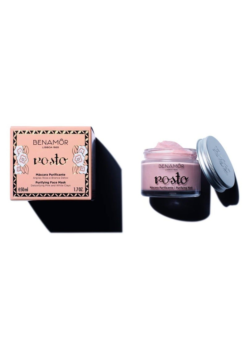 BENAMÕR Rosto Purifying Face Mask, Detoxifying Face Mask With Pink & White Clay Formula That Soothes and Purifies the Skin – 50ml - Image 2