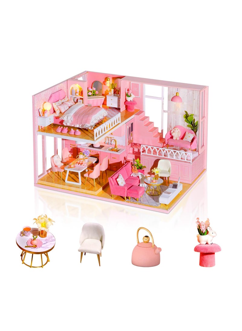 SYOSI DIY Miniature Dollhouse Kit 1:24 Scale Mini Handmade Wooden Doll House with Music Great Crafts Gift for Birthday Mother's Day Kids Teens Adults Assemble the Villa Model Gift - Image 1