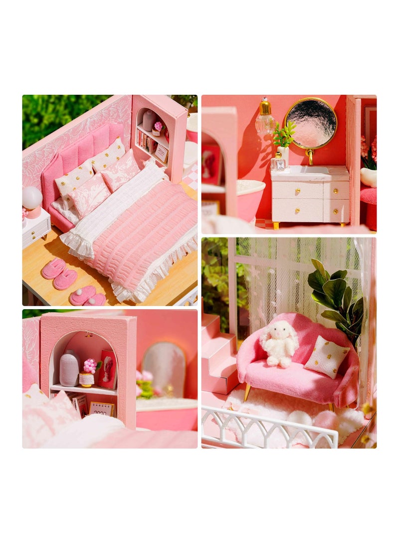 SYOSI DIY Miniature Dollhouse Kit 1:24 Scale Mini Handmade Wooden Doll House with Music Great Crafts Gift for Birthday Mother's Day Kids Teens Adults Assemble the Villa Model Gift - Image 3