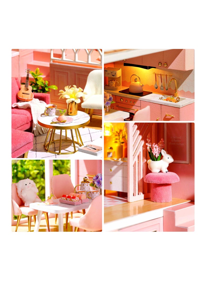 SYOSI DIY Miniature Dollhouse Kit 1:24 Scale Mini Handmade Wooden Doll House with Music Great Crafts Gift for Birthday Mother's Day Kids Teens Adults Assemble the Villa Model Gift - Image 2