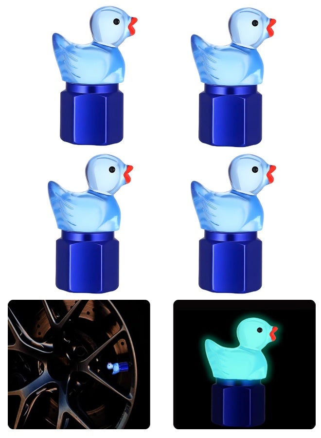 4 Pcs Glow in The Dark Duck Tire Valve Stem Caps, Universal Wheel Decorative Accessories for Cars Motorcycles Bicycles (Blue) - Image 1