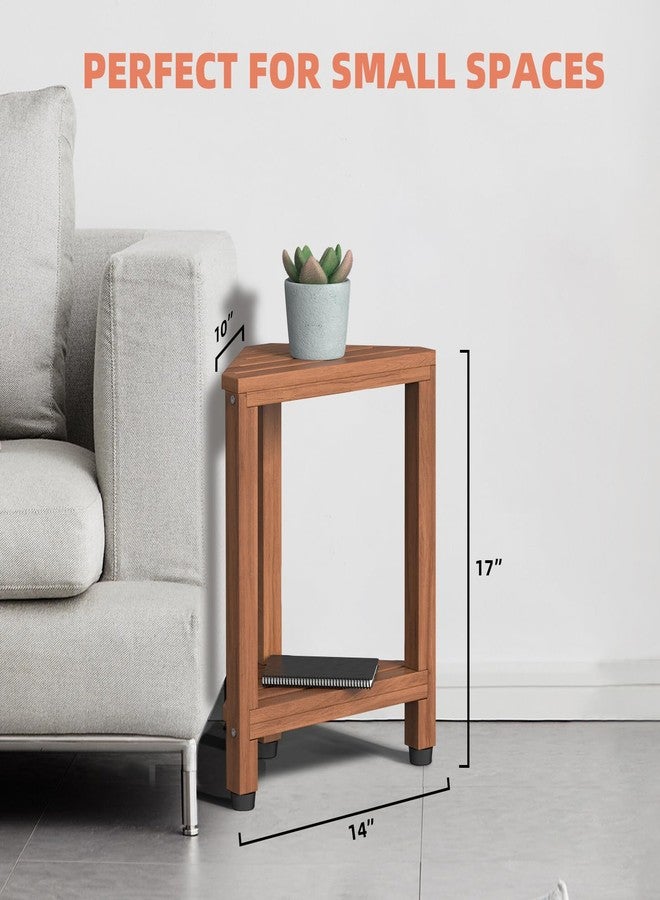 Samplife 17" Teak Corner Shower Stool for Shaving Legs, Space-Saving Shower Foot Rest with Storage Shelf, Water-Resistant Corner Bench for Inside Shower & Small Bathrooms - Image 5