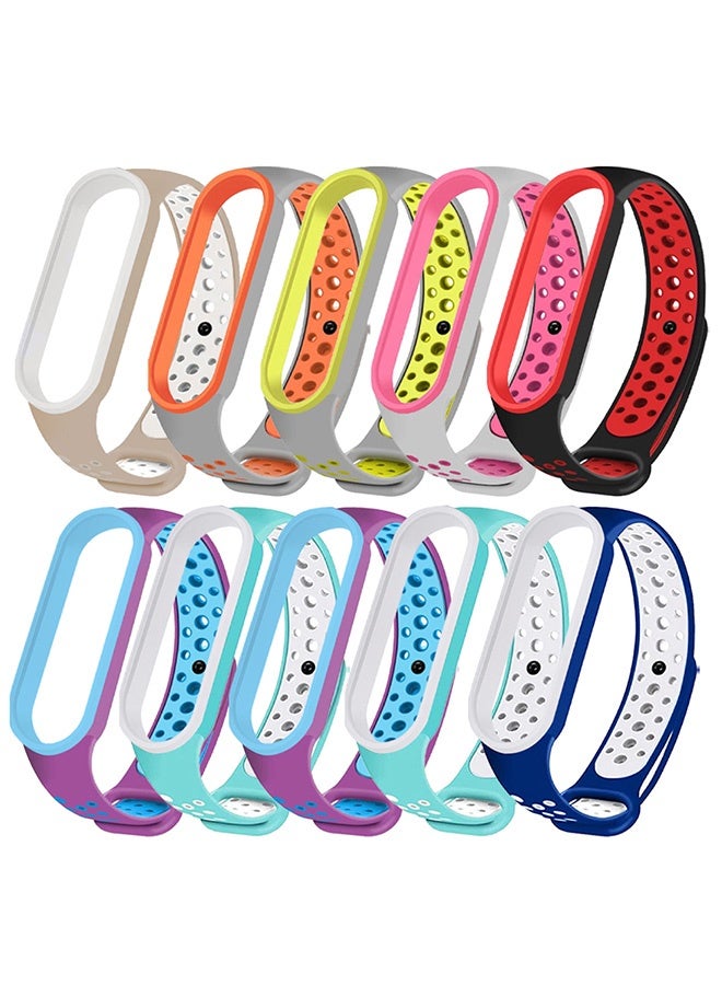 10 Pieces of Air-Hole Sport Strap Band for Xiaomi Mi Band 6 Mi Band 5 Band - Durable TPU Silicone Replacement Wristband Anti-Off Waterproof Bracelet Strap