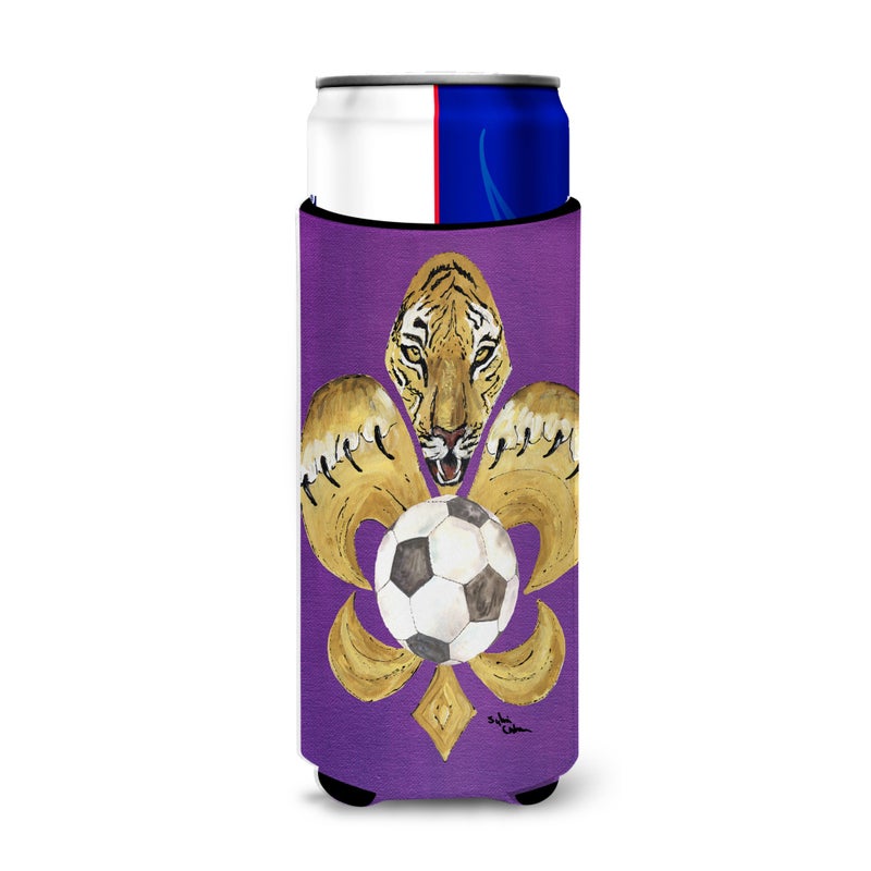 Caroline's Treasures Tiger Fleur de lis Soccer Ultra Beverage Insulators for slim cans 8477MUK 