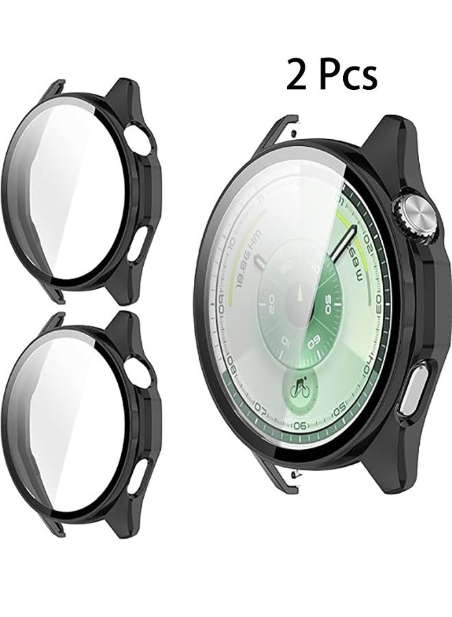 2 Pcs Case with Tempered Glass Screen Protector Compatible with Huawei Watch GT 6 46mm, Bumper Full Coverage Protective Hard PC Cases Face Cover for Huawei Watch GT 6 46mm (Black) - Image 1