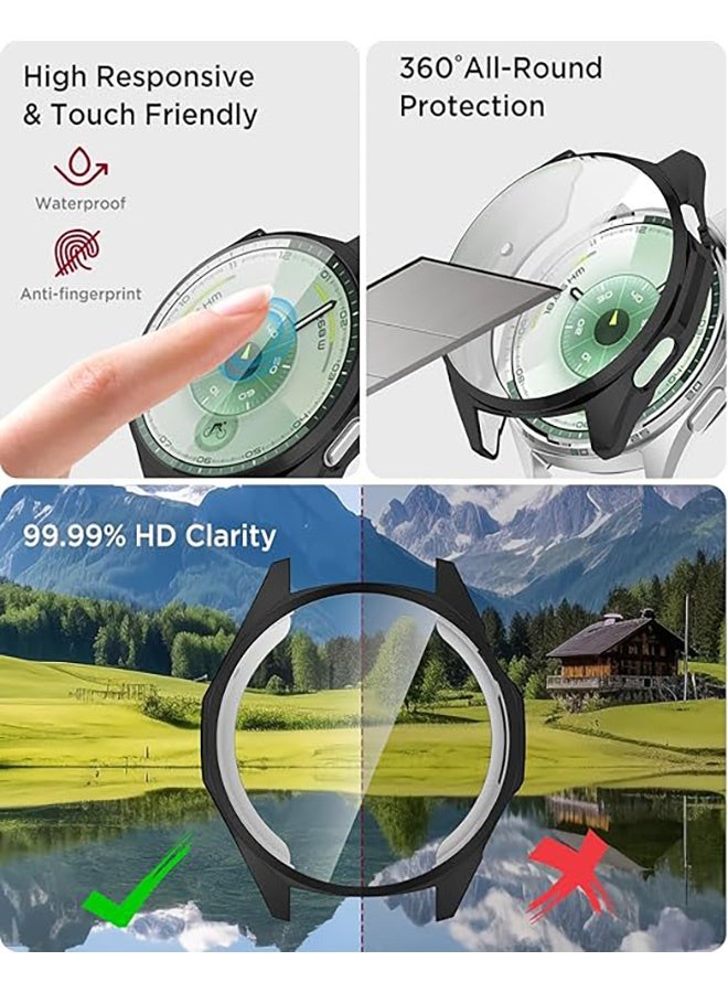 2 Pcs Case with Tempered Glass Screen Protector Compatible with Huawei Watch GT 6 46mm, Bumper Full Coverage Protective Hard PC Cases Face Cover for Huawei Watch GT 6 46mm (Black) - Image 3