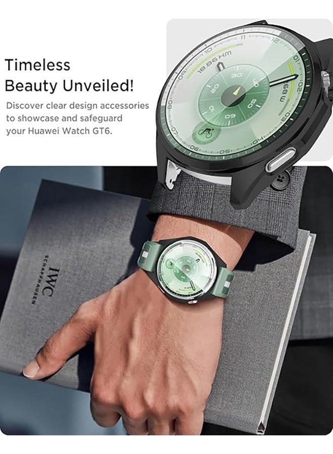 2 Pcs Case with Tempered Glass Screen Protector Compatible with Huawei Watch GT 6 46mm, Bumper Full Coverage Protective Hard PC Cases Face Cover for Huawei Watch GT 6 46mm (Black) - Image 4