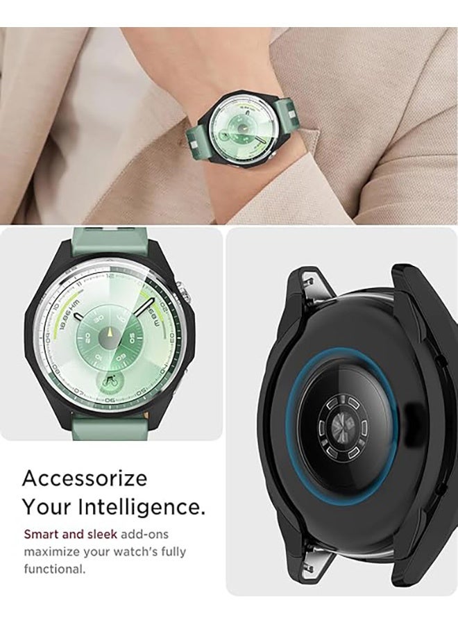 2 Pcs Case with Tempered Glass Screen Protector Compatible with Huawei Watch GT 6 46mm, Bumper Full Coverage Protective Hard PC Cases Face Cover for Huawei Watch GT 6 46mm (Black) - Image 5