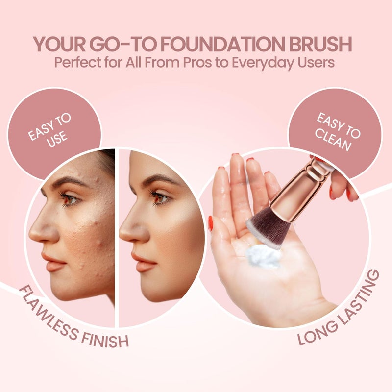 LAMORA Flat Top Versatile Multi-Purpose Foundation Brush - Soft, Cruelty-Free, Perfect for Sensitive Skin, Coverage Control & Layering, Use for Any Events or Daily Looks, For Makeup Pros & Beginners - Image 4