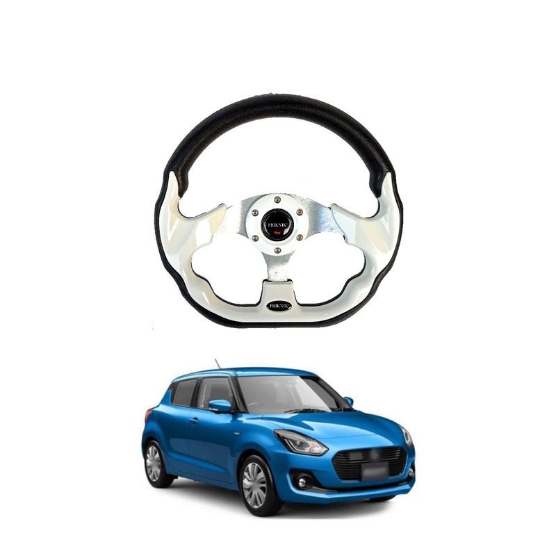 PRIKNIK Steering Wheel Sports Car Look Racing/Golf Cart Rally Off Roading B-olts Grip Vinyl Leather & Aluminum with Horn Button Compatible with S-wift - Image 4