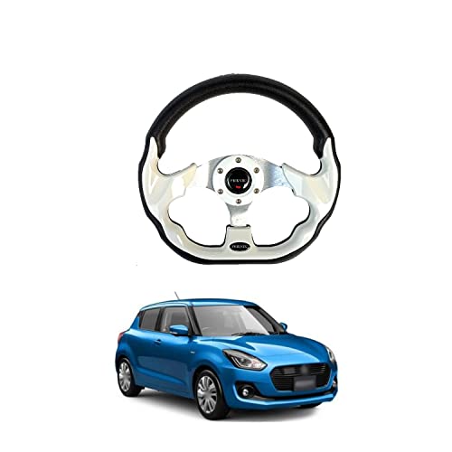 PRIKNIK Steering Wheel Sports Car Look Racing/Golf Cart Rally Off Roading B-olts Grip Vinyl Leather & Aluminum with Horn Button Compatible with S-wift - Image 3