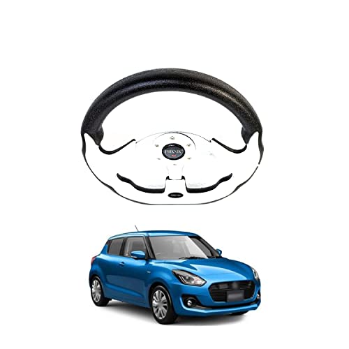 PRIKNIK Steering Wheel Sports Car Look Racing/Golf Cart Rally Off Roading B-olts Grip Vinyl Leather & Aluminum with Horn Button Compatible with S-wift - Image 2