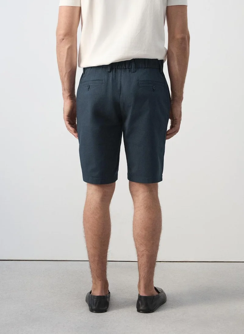 Mango Man 56-NAVY Slim-Fit Chino Cotton Bermuda Shorts for Men | Best Price UAE