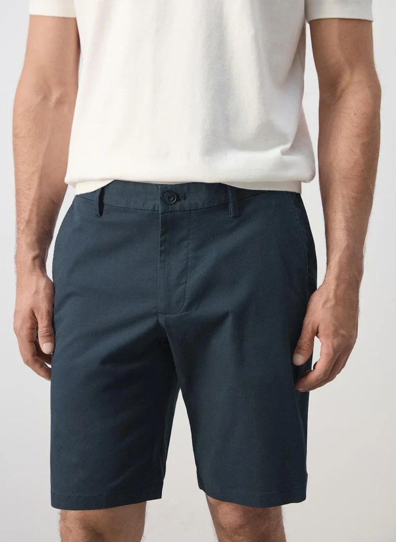 Mango Man 56-NAVY Slim-Fit Chino Cotton Bermuda Shorts for Men | Best Price UAE