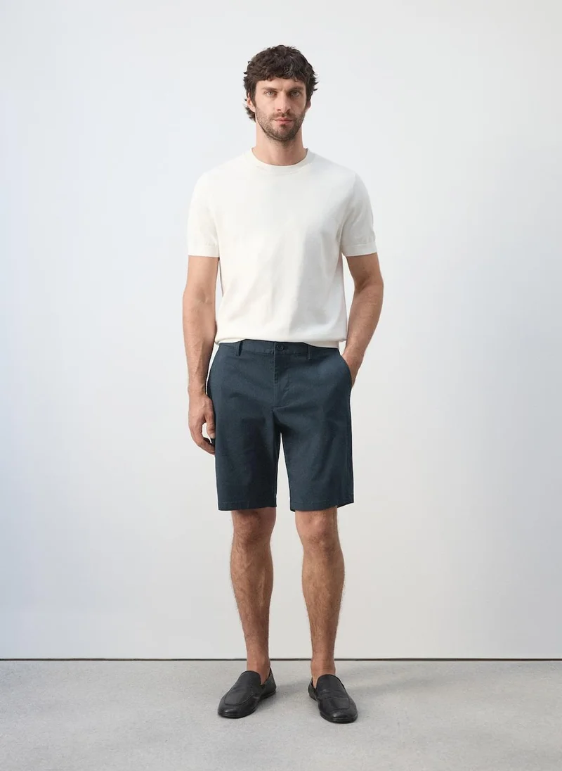 Mango Man 56-NAVY Slim-Fit Chino Cotton Bermuda Shorts for Men | Best Price UAE
