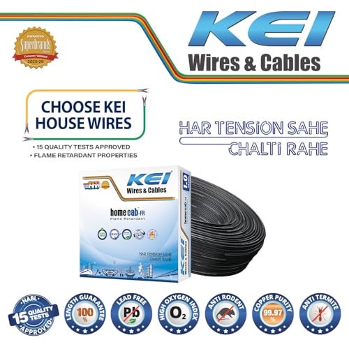 KEI WIRES & CABLES Homecab 1 sqmm 1 Core Copper Flame Retardant House Wire PVC Insulated Cable for Domestic & Industrial Electrical Wiring (Black, 90 Meters) - Image 2
