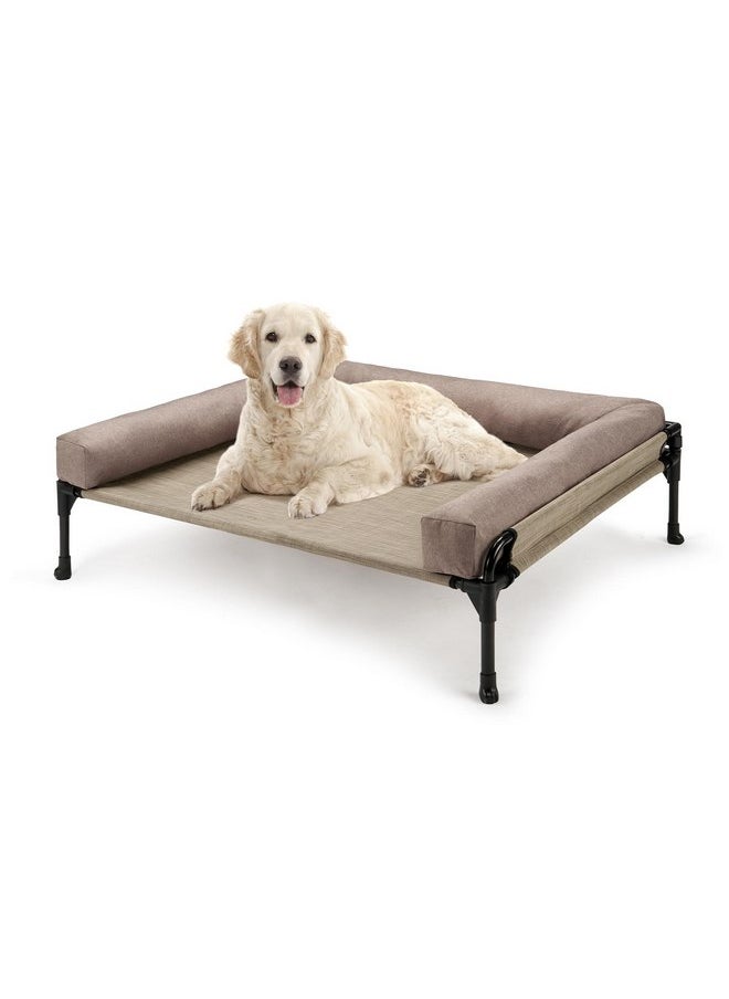 Veehoo Elevated Raised Dog Bed-Cooling Outdoor Dog Cot Bed for Large Sized Dogs Three-Sided Fence Raised Pet Cot with Mesh &No-Slip Feet Dog Hammock Bed with Removable Bolster-35 x 22" Beige Coffee - pzsku/ZF3A089525602715F8536Z/45/_/1737031405/74642e6e-38c8-4332-89d7-8cbda1987231