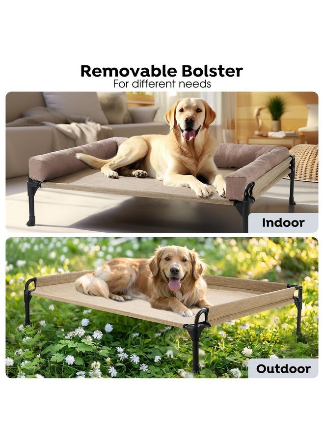 Veehoo Elevated Raised Dog Bed-Cooling Outdoor Dog Cot Bed for Large Sized Dogs Three-Sided Fence Raised Pet Cot with Mesh &No-Slip Feet Dog Hammock Bed with Removable Bolster-35 x 22" Beige Coffee - pzsku/ZF3A089525602715F8536Z/45/_/1737031411/6cd7c579-f2a5-4bea-bb81-22148f456cda