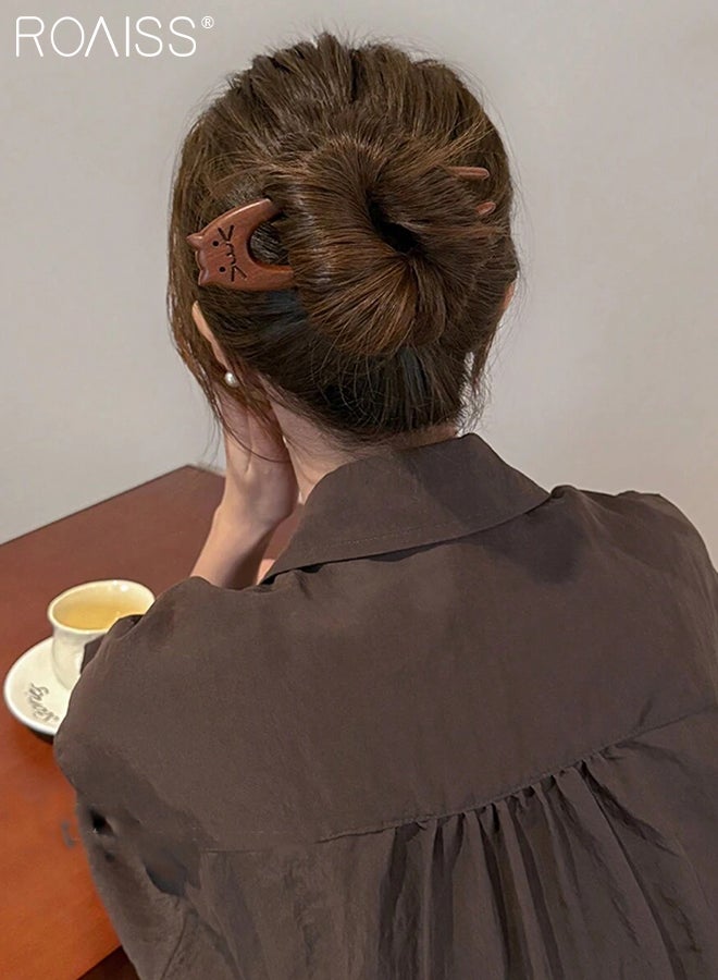 رويس 2 قطعة من دبابيس الشعر الخشبية العتيقة، دبوس شعر على شكل فراشة على شكل قطة، إكسسوار شعر صيني تقليدي منحوت يدويًا، يكمل بشكل مثالي تسريحات الشعر المرفوعة وتسريحات الشعر التقليدية - Image 5