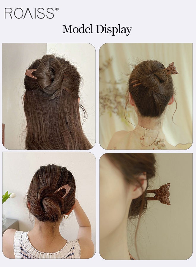 رويس 2 قطعة من دبابيس الشعر الخشبية العتيقة، دبوس شعر على شكل فراشة على شكل قطة، إكسسوار شعر صيني تقليدي منحوت يدويًا، يكمل بشكل مثالي تسريحات الشعر المرفوعة وتسريحات الشعر التقليدية - Image 2