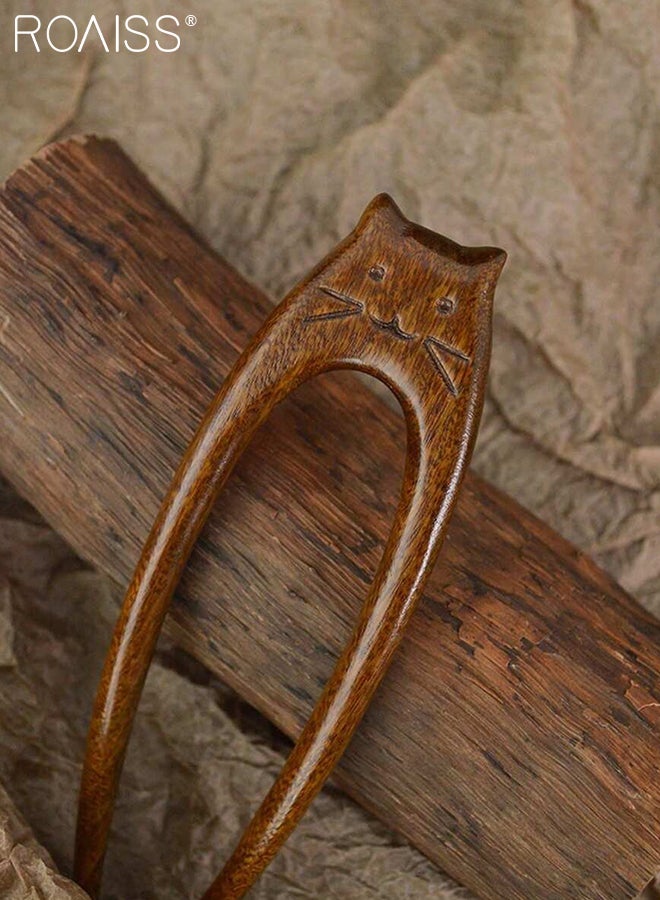 رويس 2 قطعة من دبابيس الشعر الخشبية العتيقة، دبوس شعر على شكل فراشة على شكل قطة، إكسسوار شعر صيني تقليدي منحوت يدويًا، يكمل بشكل مثالي تسريحات الشعر المرفوعة وتسريحات الشعر التقليدية - Image 3