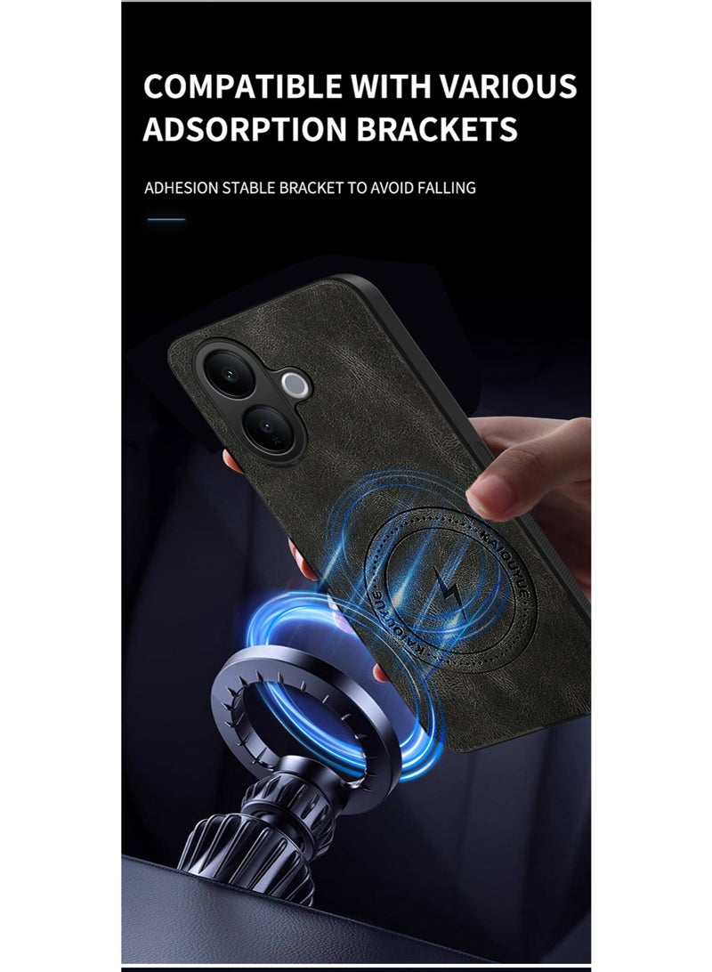 Youque for vivo V60 Lite Magnetic PU Leather Phone Case, Compatible with vivo V60 Lite Luxury Super Light Phone Back Cover Black - Image 4