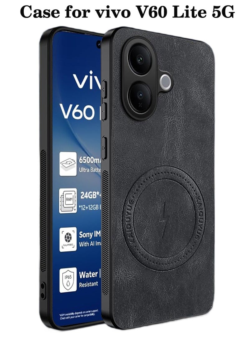 Youque for vivo V60 Lite Magnetic PU Leather Phone Case, Compatible with vivo V60 Lite Luxury Super Light Phone Back Cover Black - Image 1