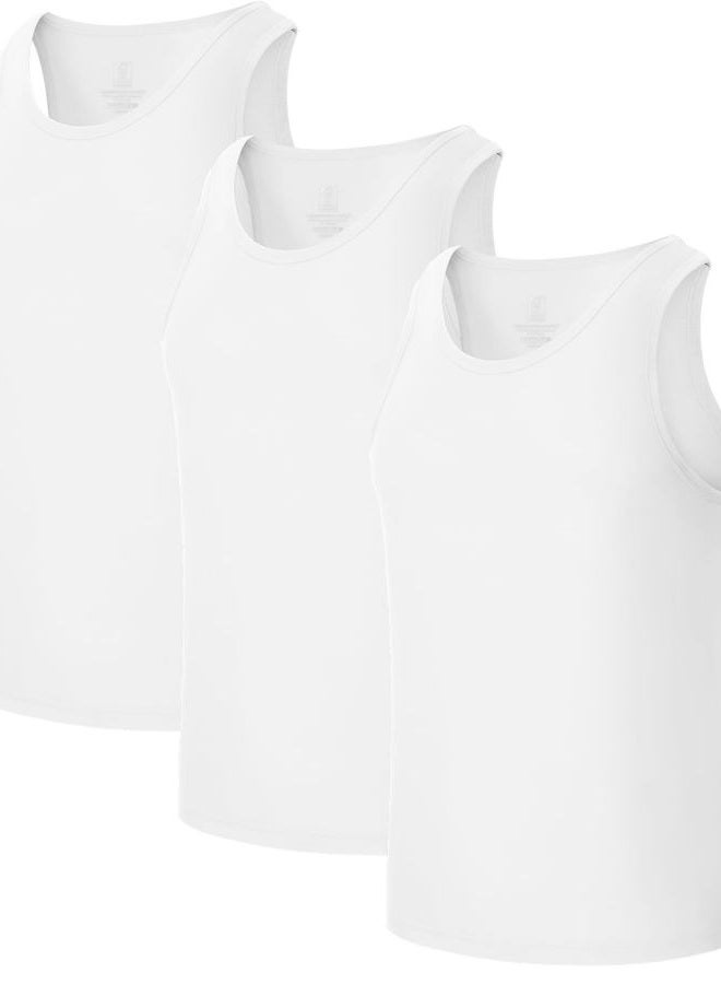 BAMBOO COOL Men's Tank Top Undershirts Moisture-Wicking T Shirts Breathable for Men, 3 Pack, White*3, XXL - Image 1